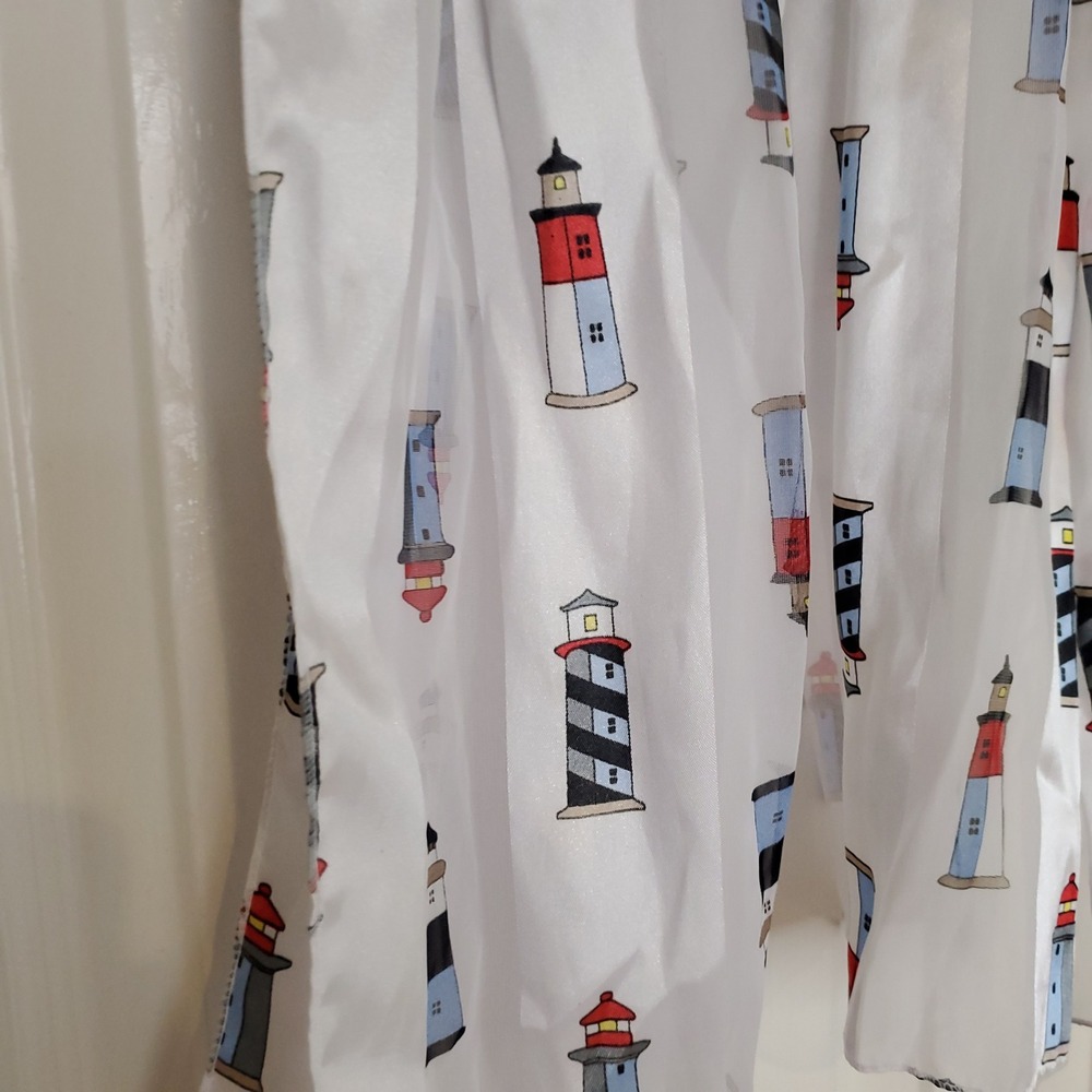White Lighthouse Print Satin Scarf Nautical Coastal Maritime‎ Red Blue Accessory